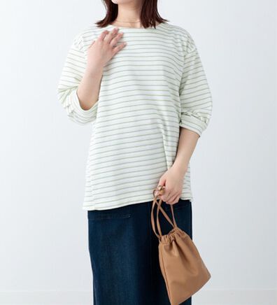 BELLUNA（ベルーナ）の「リップルボーダー袖タックプルオーバー（カットソー）」