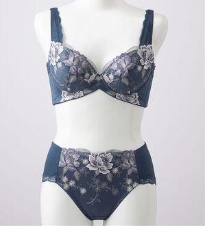 LAVIENNE（ラヴィエンヌ）の「美背中シルエットブラ＆ショーツ（ブラジャー＆ショーツセット）」｜ネイビー