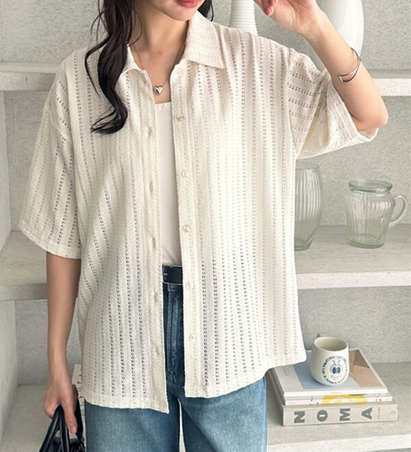 GeeRA（ジーラ）の「透かし編カットソーポロ衿シャツ（シャツ）」｜詳細画像