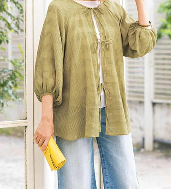 ルフラン（ルフラン）の「ゆるぽわ＊綿１００％リボンブラウス（ブラウス）」｜詳細画像