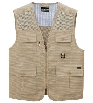 「夏素材の多ポケットベストコレクション（メンズベスト）」｜ベージュ(しじら)