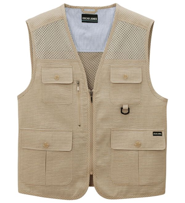 「夏素材の多ポケットベストコレクション（メンズベスト）」｜ベージュ(しじら)