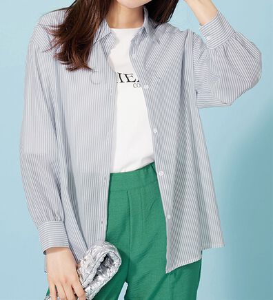 BELLUNA（ベルーナ）の「シアーストライプ素材ベーシックシャツ（シャツ）」
