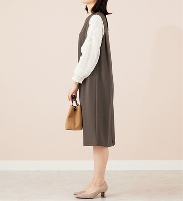 BELLUNA（ベルーナ）の「【新色追加】袖レース切替デザインきれい見えワンピース（その他ワンピース）」｜詳細画像