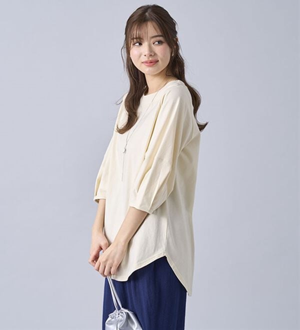 BELLUNA（ベルーナ）の「強撚綿１００％袖デザインプルオーバー（カットソー）」｜詳細画像