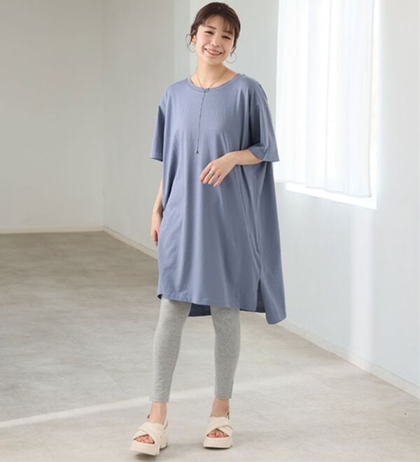 A HAPPY MARILYN（アハッピーマリリン）の「【Ｌ～１０Ｌ】選べる２丈！綿１００％ストンと楽ちん！着心地さらりゆるＴワンピース＆チュニック（チュニック）」｜詳細画像