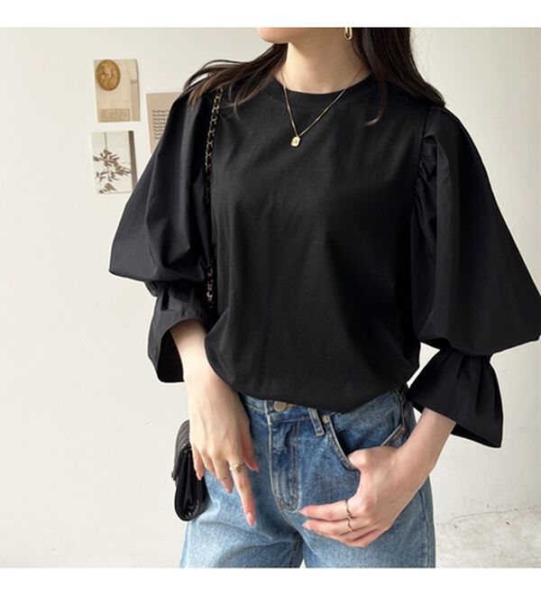 GeeRA（ジーラ）の「異素材切替キャンディースリーブカットソー（カットソー）」｜詳細画像