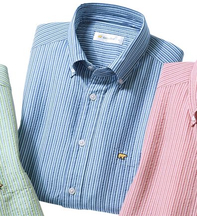 「＜ゴールデンベア＞涼感サッカーストライプシャツ（メンズシャツ）」