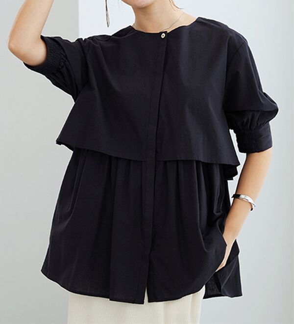 GeeRA（ジーラ）の「【華奢見え】羽織にもなる！ペプラムシャツチュニック（チュニック）」｜詳細画像