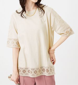 BELLUNA（ベルーナ）の「花柄レース使いデザインプルオーバー（カットソー）」｜詳細画像