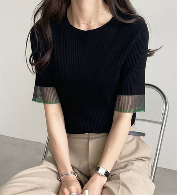 GeeRA（ジーラ）の「『ドラマ着用商品』 袖口シアーリブニット（ニット・セーター）」｜詳細画像