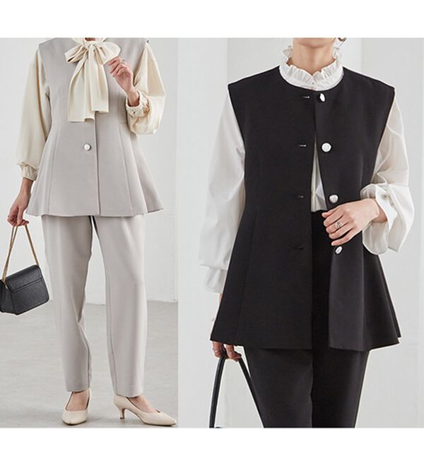 RANAN（ラナン）の「【２点セット】防シワ！ペプラムベストセットアップ（パンツスーツ）」｜詳細画像