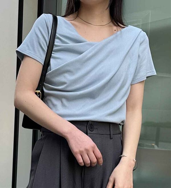 RANAN（ラナン）の「【ひんやり/UV対策】上品ドレープリブTシャツ（カットソー）」｜詳細画像