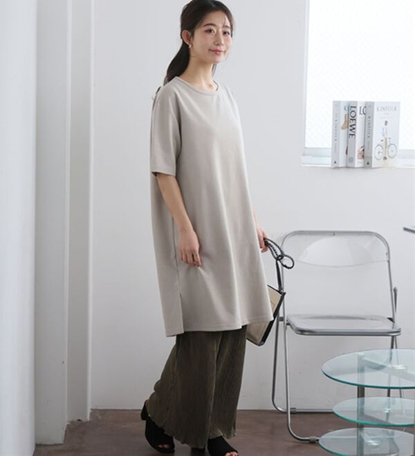 A HAPPY MARILYN（アハッピーマリリン）の「【Ｍ～８Ｌ】【接触冷感・吸水速乾】体型カバー五分袖チュニック（チュニック）」｜詳細画像