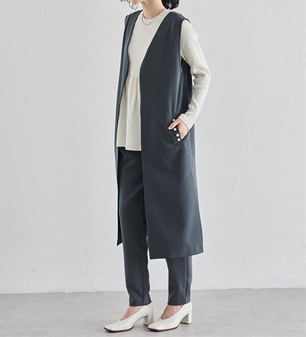 ミーレ　パールロングジレ Amazon | [meirire] ロングジレ レディース パールポケット