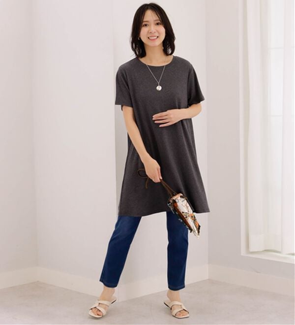 BELLUNA（ベルーナ）の「テレコ素材フレアーチュニックワンピース（チュニック）」｜詳細画像