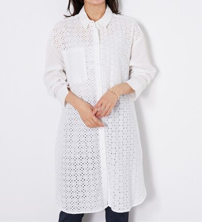 BELLUNA（ベルーナ）の「【Ｌａｇｒｉｌｕａ】ヴィンテージレース切替シアーロングシャツ（シャツワンピース）」