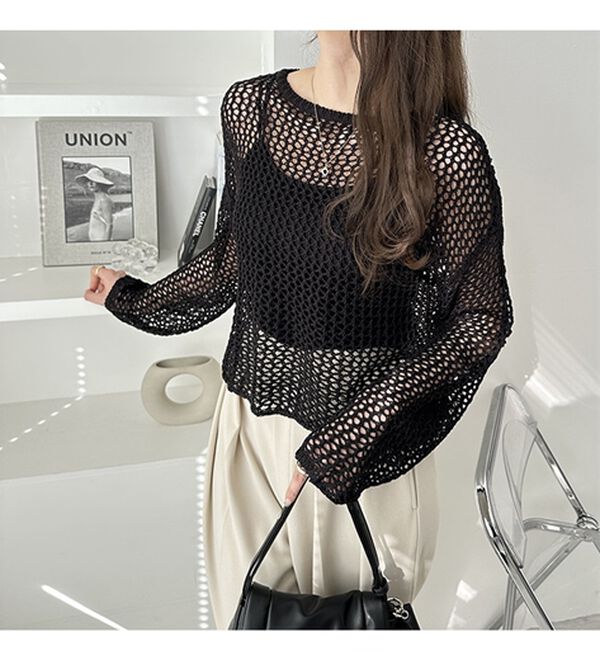 GeeRA（ジーラ）の「透かし編みメッシュニットプルオーバー（ニット・セーター）」｜詳細画像