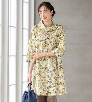 ルフラン（ルフラン）の「綿１００％花柄衿付きチュニック（チュニック）」｜ベージュ系