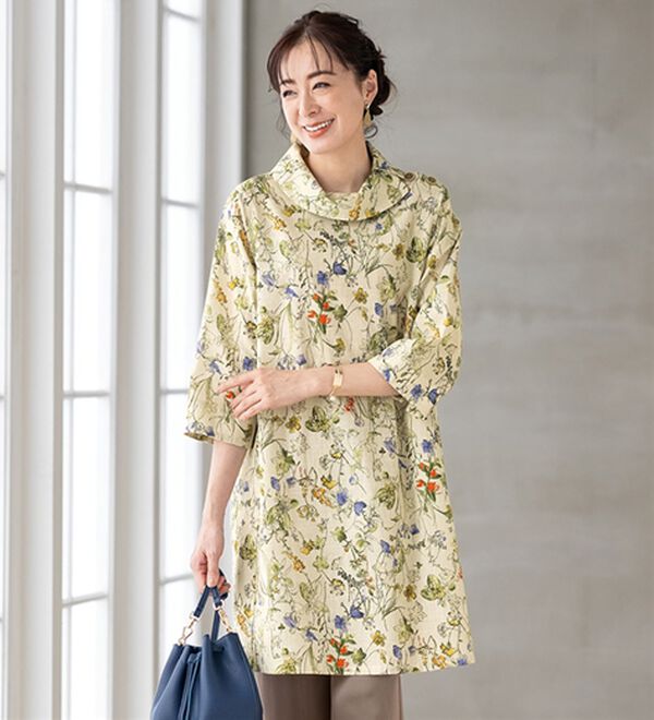 ルフラン（ルフラン）の「綿１００％花柄衿付きチュニック（チュニック）」｜ベージュ系