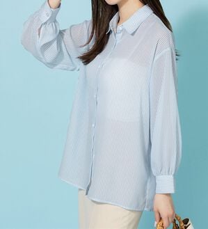 BELLUNA（ベルーナ）の「シアーストライプ素材ベーシックシャツ（シャツ）」｜ブルー系