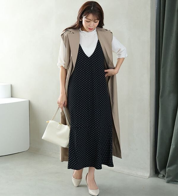 A HAPPY MARILYN（アハッピーマリリン）の「【Ｌ～８Ｌ】選べる丈！リブトップス&times;マーメイドジャンスカ２点セット（アンサンブル）」｜詳細画像