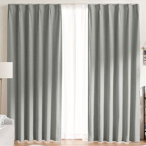 iellio（イエリオ）の「１００％遮光＆防音＆断熱保温ＵＶ見えにくいレース付カーテンセット＜４枚組・遮光１級・無地・洗える・形状記憶＞（ドレープカーテン）」｜杢グレー