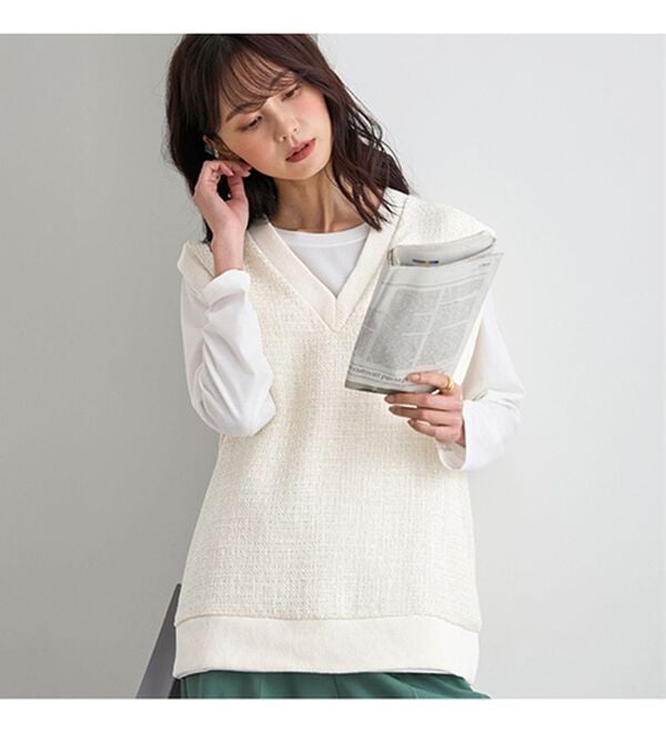 BELLUNA（ベルーナ）の「ツイード調素材Ｖネックデザインベスト（ベスト）」｜詳細画像