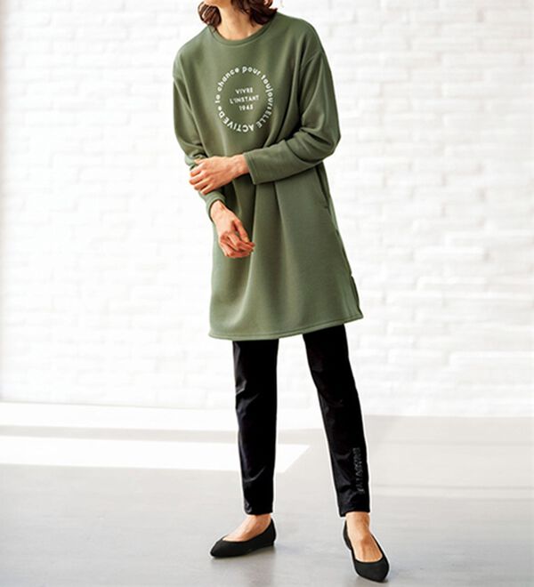 BELLUNA（ベルーナ）の「＜ＥＬＬＥ　Ａｃｔｉｖｅ＞あったかチュニックワンピセットアップ（セットアップ）」｜オリーブ系