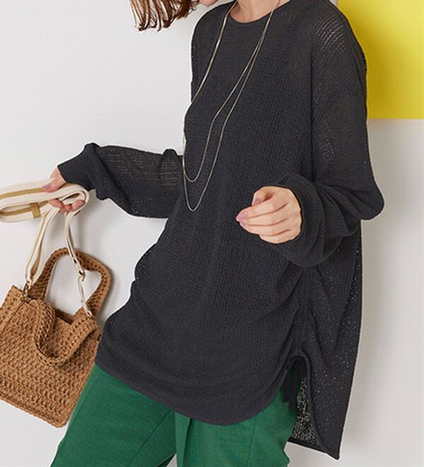 BELLUNA（ベルーナ）の「程よい透け感！メッシュ素材ドロスト使いチュニック（チュニック）」｜詳細画像