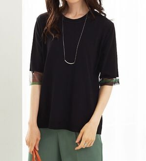 BELLUNA（ベルーナ）の「袖シアーラメ入りニットプルオーバー（ニット・セーター）」｜黒