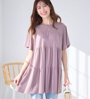 alotta（アロッタ）の「楽に可愛く！ふんわり綿混ティアードチュニック（チュニック）」｜ラベンダーグレー