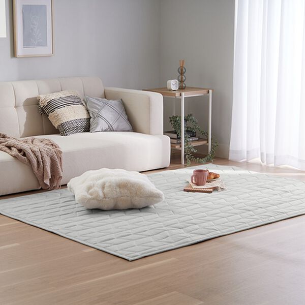 iellio（イエリオ）の「ふわふわ感触！はっ水ふっくらキルトラグ＜裏面滑り止め加工付・洗濯機で洗える・麻風・オールシーズン・おしゃれ＞（ラグ）」｜詳細画像