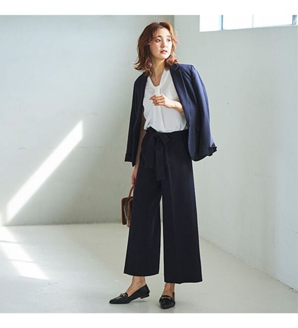 GeeRA（ジーラ）の「【ジャケット+2ボトム】洗えるストレッチ！ジャケット＆ブラウス＆ワイドパンツ＆スカートスーツセット（パンツスーツ）」｜詳細画像