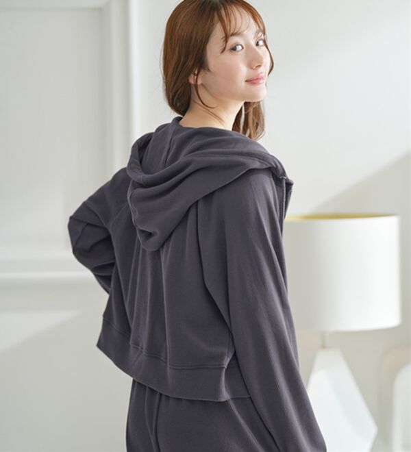 YU'NOW（ユナウ）の「【３点セット】＜ショートパーカータイプ＞ワッフルルームウェアセット（パジャマ・ルームウェア）」｜詳細画像