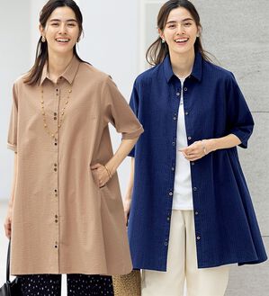 ルフラン（ルフラン）の「【２色組】綿１００％ちび衿シャツワンピ＜レイネル＞（シャツ）」｜詳細画像