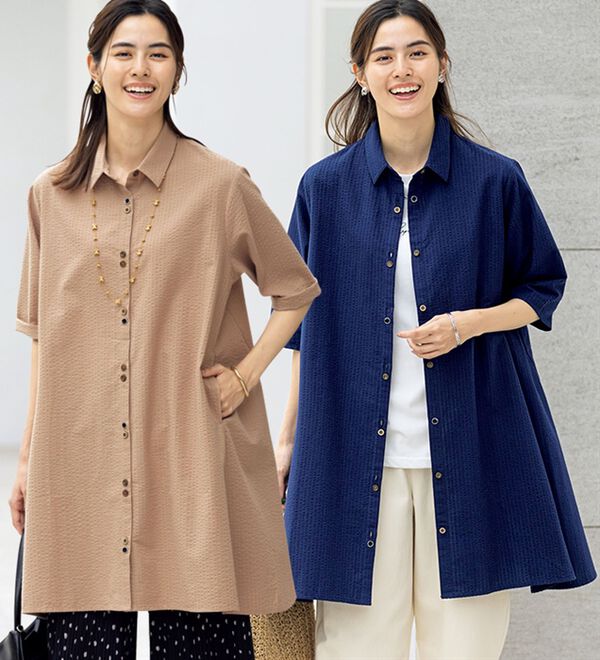 ルフラン（ルフラン）の「【２色組】綿１００％ちび衿シャツワンピ＜レイネル＞（シャツ）」｜詳細画像