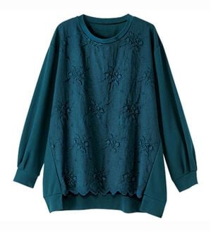 BELLUNA（ベルーナ）の「モチーフレース使い袖タックデザインプルオーバー（カットソー）」｜ターコイズ