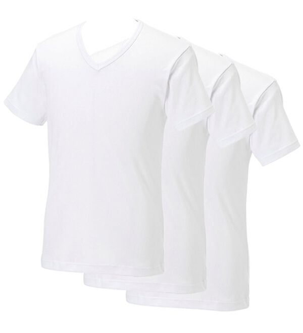 「【３枚組】サーモケア（Ｒ）綿混裏起毛インナー（メンズ肌着・インナーウェア）」｜ホワイト3枚組 半袖V首