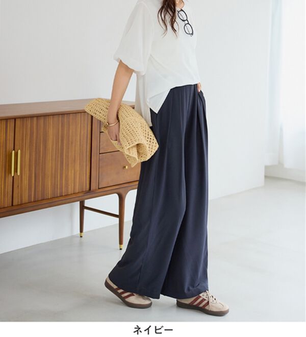 Viola e Viola（ヴィオラ エ ヴィオラ）の「【選べる２丈】さらさらＥＡＳＹ細魅せ叶う！とろみタックワイドパンツ（ワイドパンツ・ガウチョ）」｜詳細画像