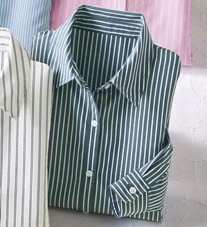 BELLUNA（ベルーナ）の「洗える！ストレッチイージーケアシャツ（シャツ）」｜ネイビーストライプ