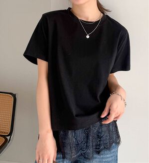 RANAN（ラナン）の「レースレイヤードコンパクトTシャツ（Tシャツ）」｜ブラック