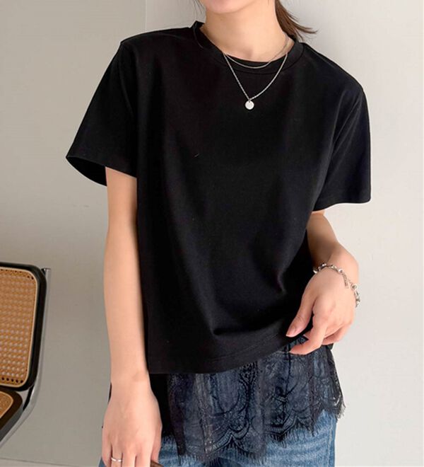 RANAN（ラナン）の「レースレイヤードコンパクトTシャツ（Tシャツ）」｜ブラック
