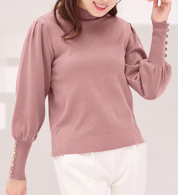 alotta（アロッタ）の「【美人百花掲載】洗える！もっちりタッチボリューム袖金ボタンニット（ニット・セーター）」｜詳細画像