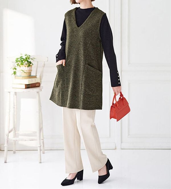 BELLUNA（ベルーナ）の「杢調素材ポケットデザインジャンパードレス（ジャンパースカート）」｜詳細画像