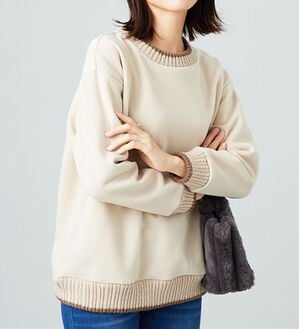 BELLUNA（ベルーナ）の「裏起毛素材ニット切替プルオーバー（カットソー）」｜ベージュ