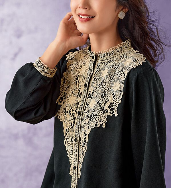 配色ケミカルレース使いモダンブラウス - ベルーナ【公式】 