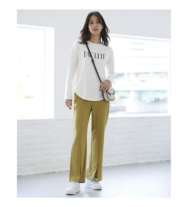 BELLUNA（ベルーナ）の「錯覚美脚！裾スリットセミワイドパンツ（フルレングスパンツ）」｜詳細画像