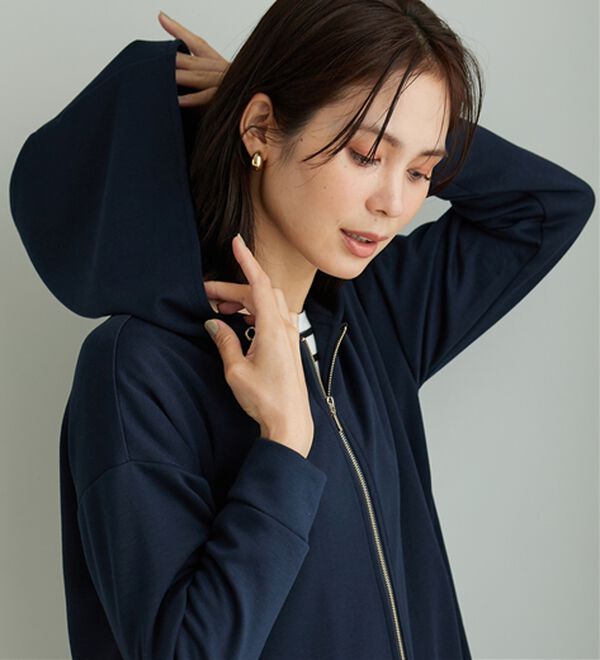 BELLUNA（ベルーナ）の「フードデザインとろみ素材ジップアップパーカー（パーカー）」｜詳細画像