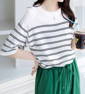 BELLUNA（ベルーナ）の「【快適Ｌａｂ．】シャリ冷！洗える多機能ニットＴシャツ（ニット・セーター）」｜詳細画像